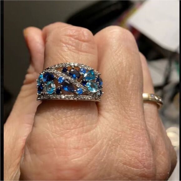 Sterling Silver (925) Wide Sparkly Blue Eternity Band - Picture 9 of 17